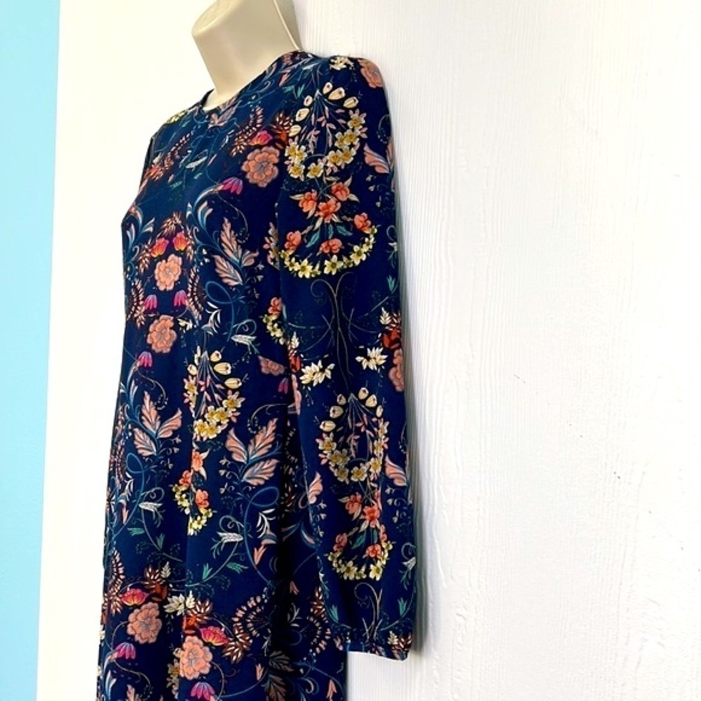 I.Madeline - Navy Garden Splendor Floral Midi Long Sleeve Dress Size Medium - Picture 5 of 12